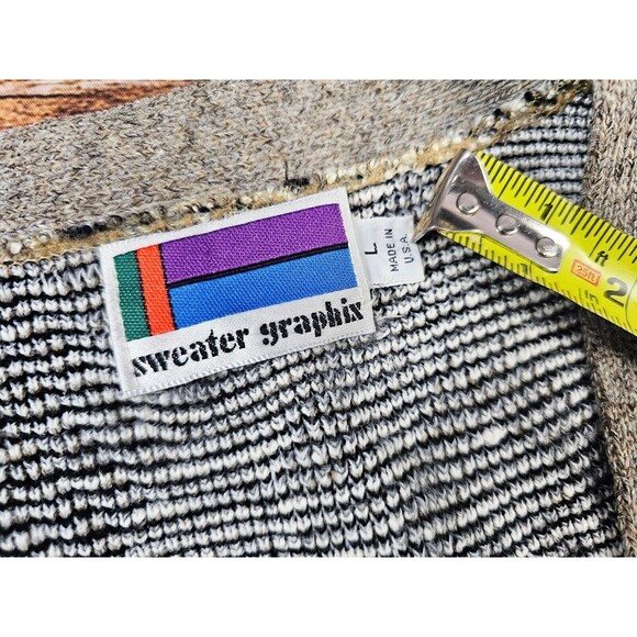 VTG 80’s Sweater Graphix Mens L USA Made Geometric Cardigan Sweater Grandpa EUC - Picture 9 of 12